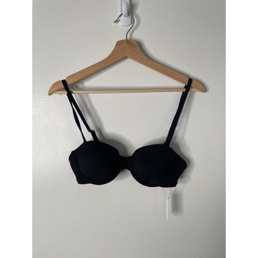 Madewell Balconette Bikini Top Womens Medium Black Ribbed Underwire Swimwear - Picture 2 of 9